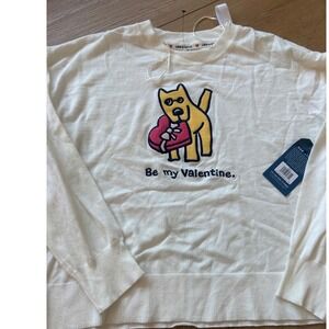 Life is Good Womens Be My Valentine Dog Sweater Cream White size Large crewneck